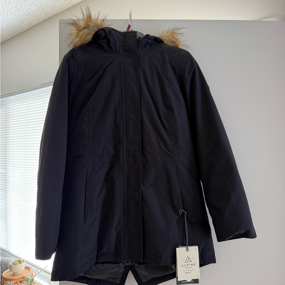 Alpine Design Black Jacket with Faux Fur Hood